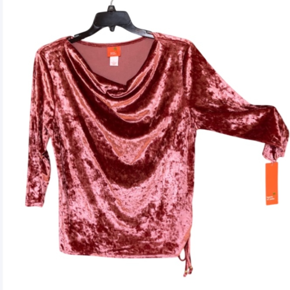 hearts of Palm top duller pink velvet like shirt w stretch casual party L